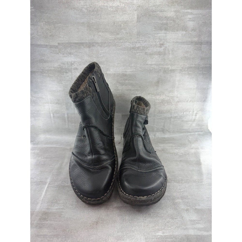 Earth Origins Black Leather Knit Collar Ankle Boots SD900W Women Sz 8.5 US 39 EU